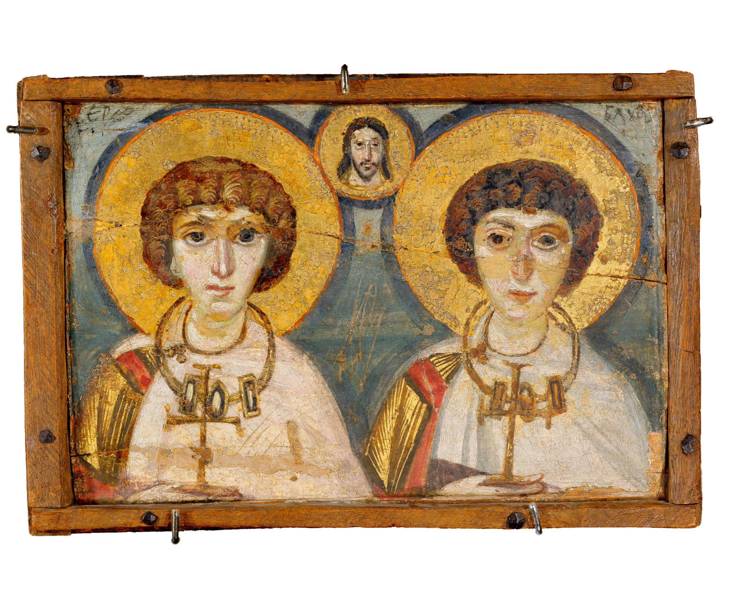 This Byzantine icon of Saints Sergius and Bacchus, dating from 6th-7th centuries, went on show at the Louvre after it was evacuated from Ukraine.