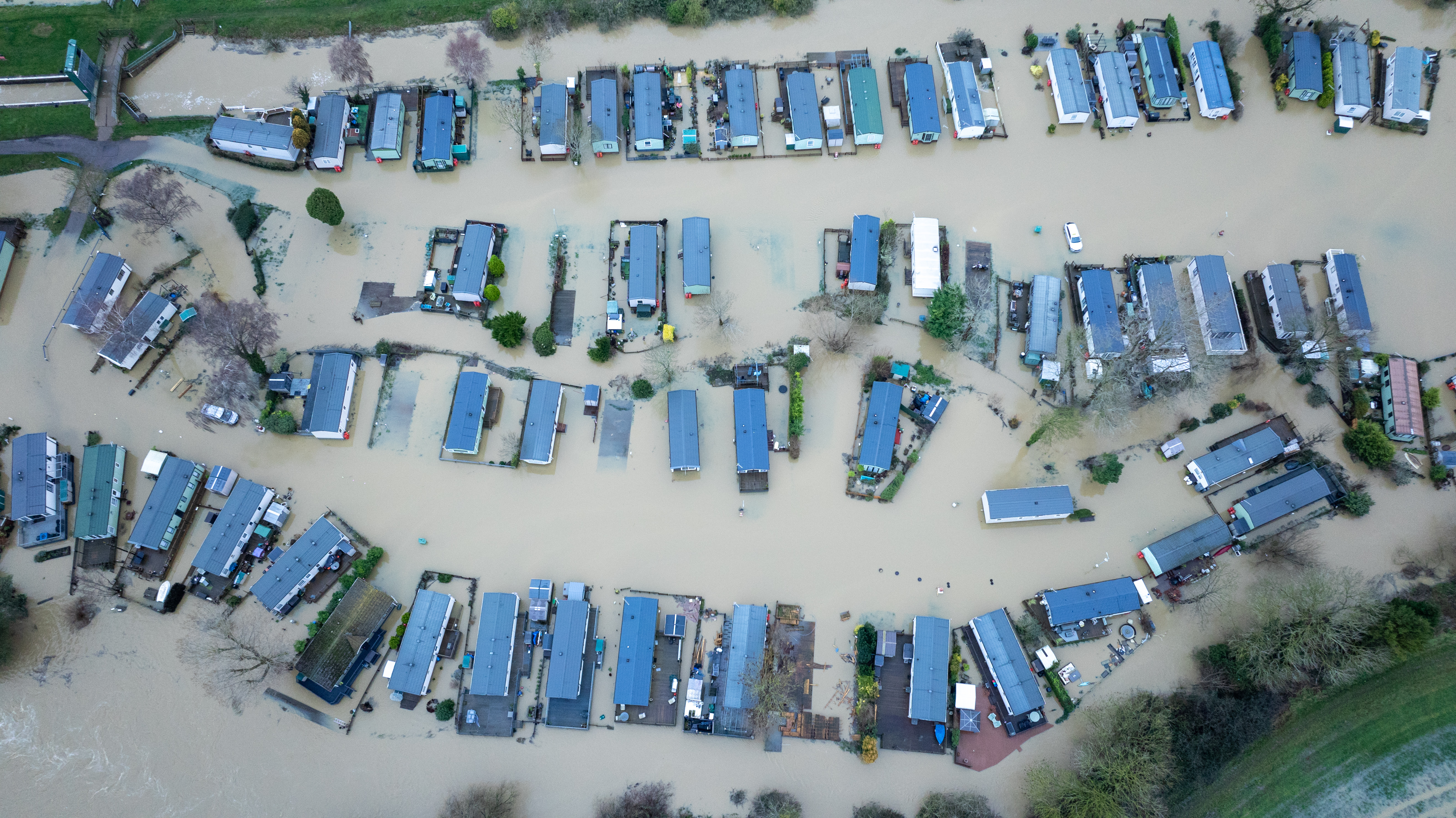 Ein überfluteter Wohnwagenpark in Northamptonshire