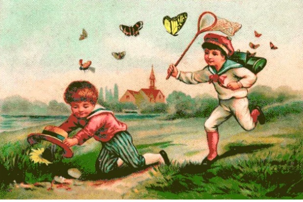 Entdecken Sie den versteckten Schmetterling in dieser Vintage-Szene