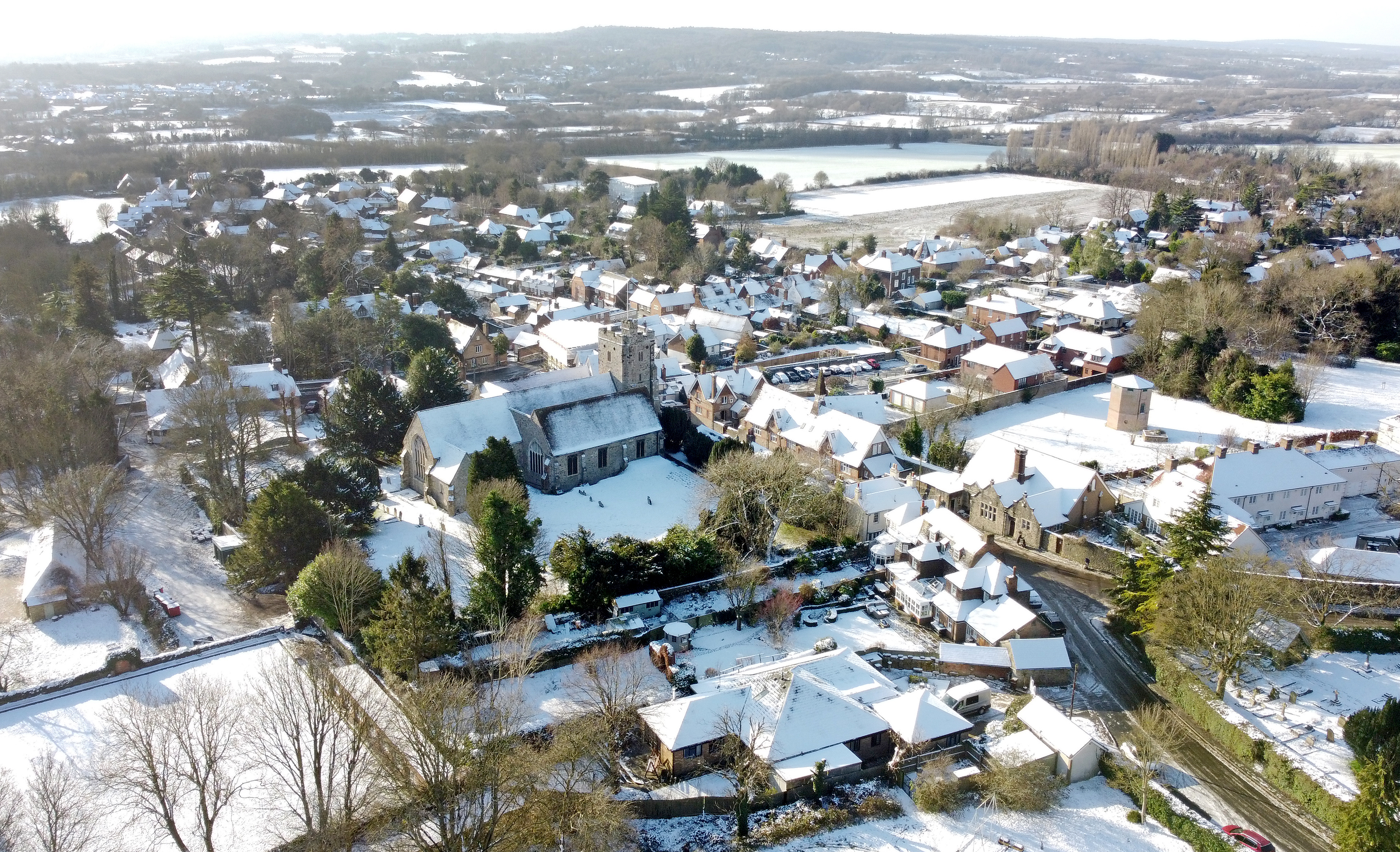 Am Dienstag lagen in Wrotham, Kent, immer noch Schnee und Eis