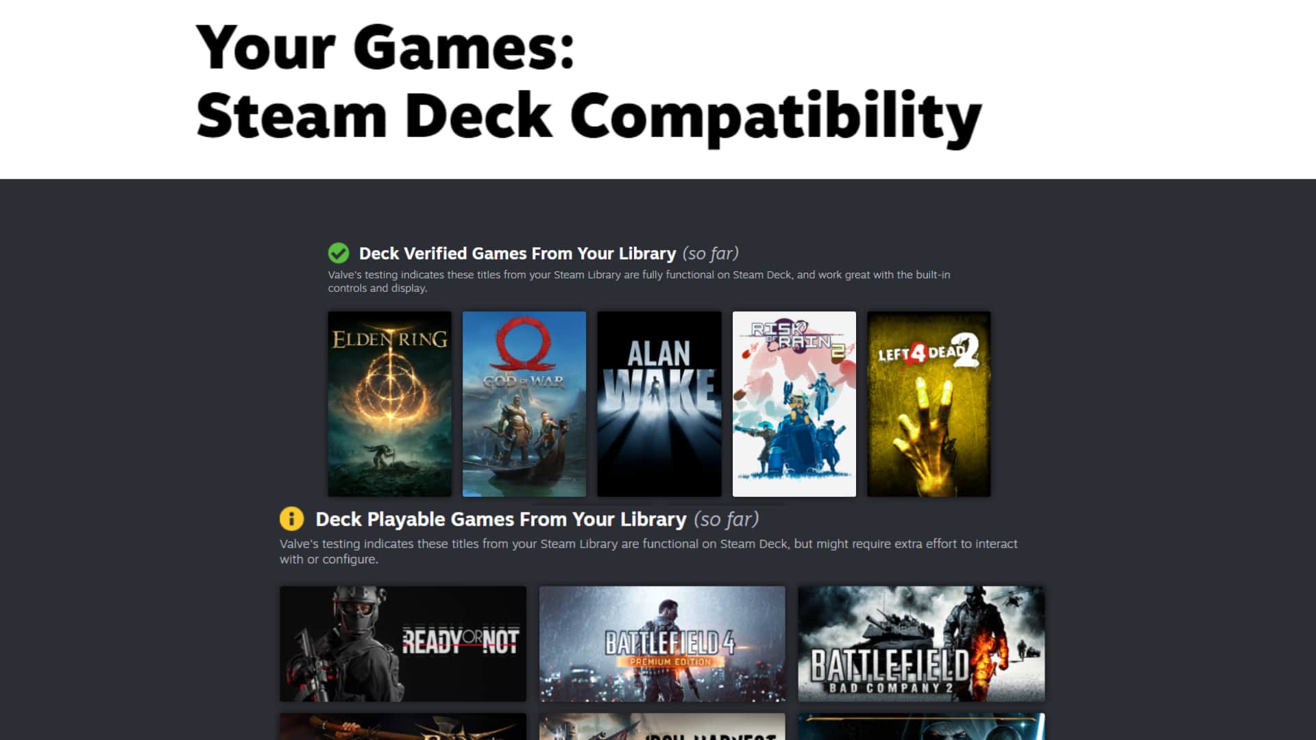 Steam Deck spielbare Spiele