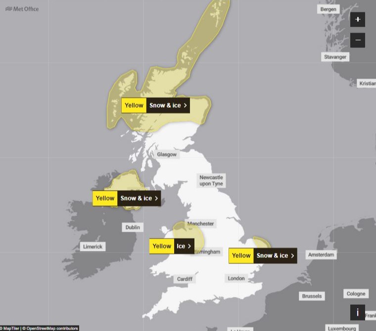 Für mehrere Teile des Vereinigten Königreichs gilt für Montag die gelbe Wetterwarnung des Met Office