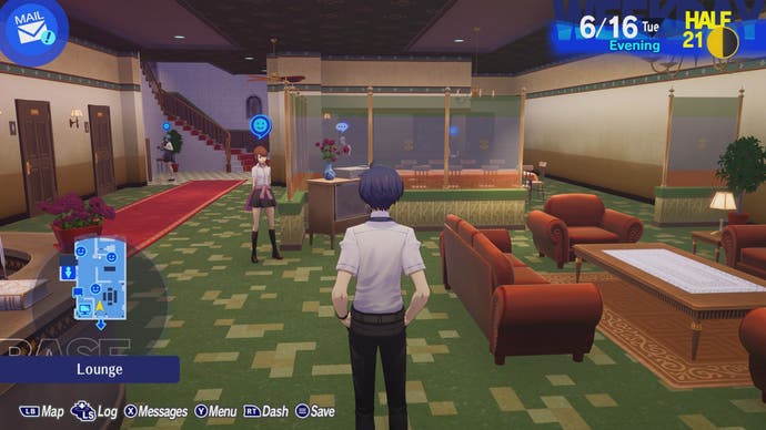 Persona 3 Bild neu laden, das die untere Etage des Wohnheims zeigt.