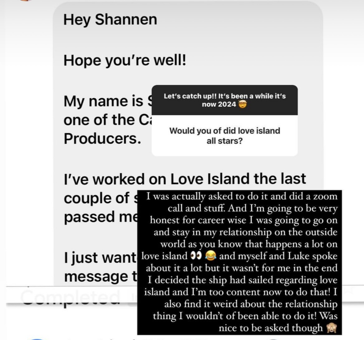 Sie teilte die Nachrichten, die sie von den Produzenten von Love Island erhalten hatte