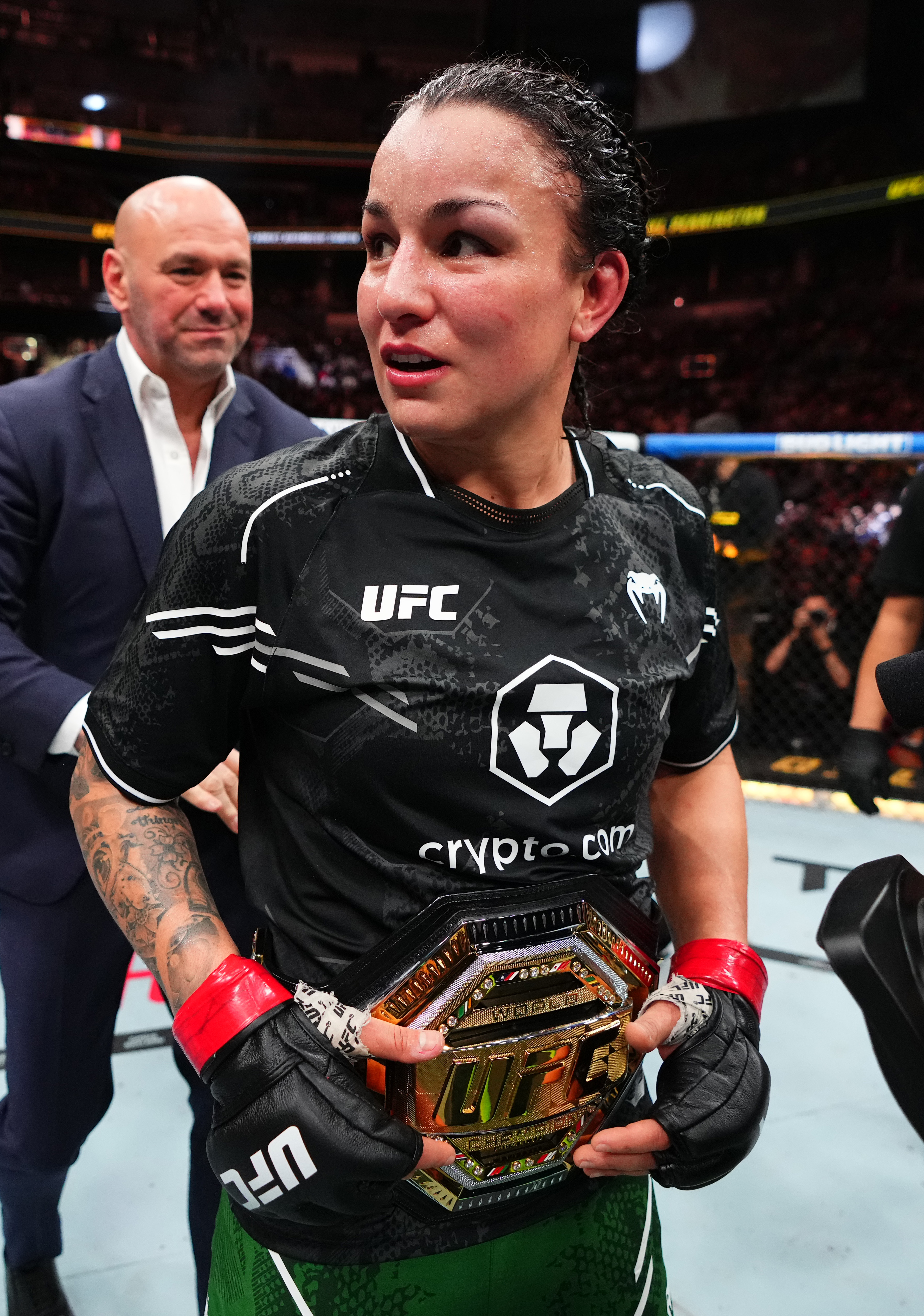 Raquel Pennington claimed the vacant women's bantamweight title at UFC 297