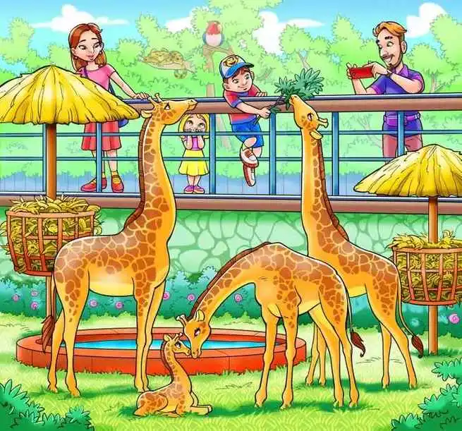 Können Sie einen Affen sehen, der sich im Zoogehege der Giraffe versteckt?