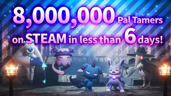 Das Palworld-Bild zeigt, dass das Spiel in weniger als sechs Tagen von 8 Millionen „Dompteuren“ gespielt wurde