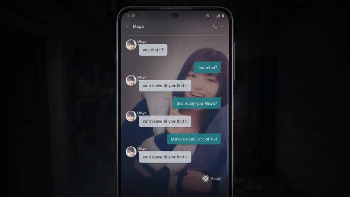Silent Hill: Screenshot der Kurznachricht.  Ein Textaustausch auf einem modernen Smartphone.  Maya, die andere mitmachen, besteht darauf, dass wir "Wir können nicht gehen, bis wir es gefunden haben".