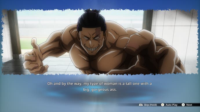 Jujutsu Kaisen: Cursed Clash-Screenshot von Todo, der über die Art von Frauen spricht, zu denen er sich im Story-Modus hingezogen fühlt