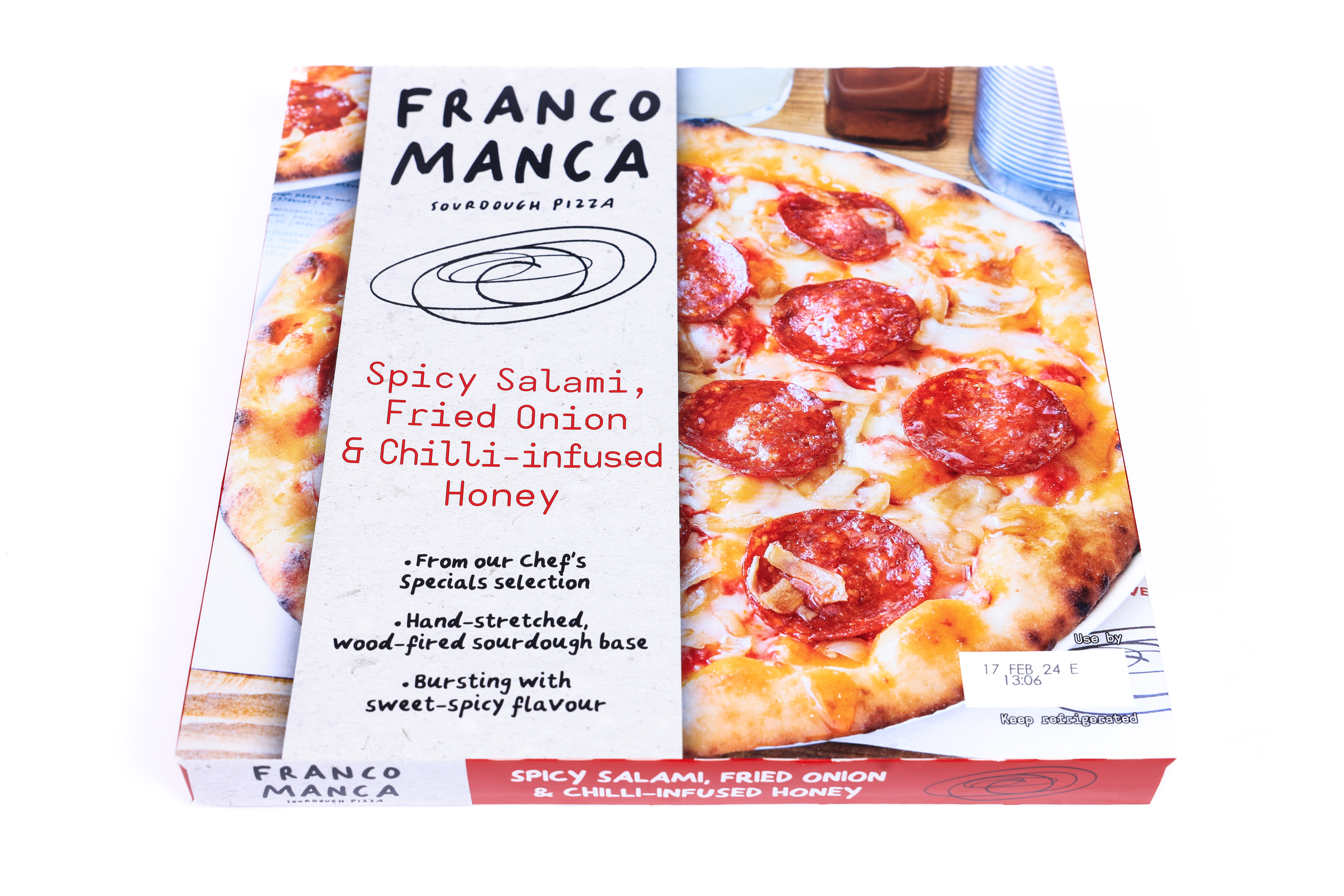 Eine Franco-Manca-Pizza mit scharfer Salami, gebratenen Zwiebeln und mit Chili angereichertem Honig kostet bei ocado.com 5 £