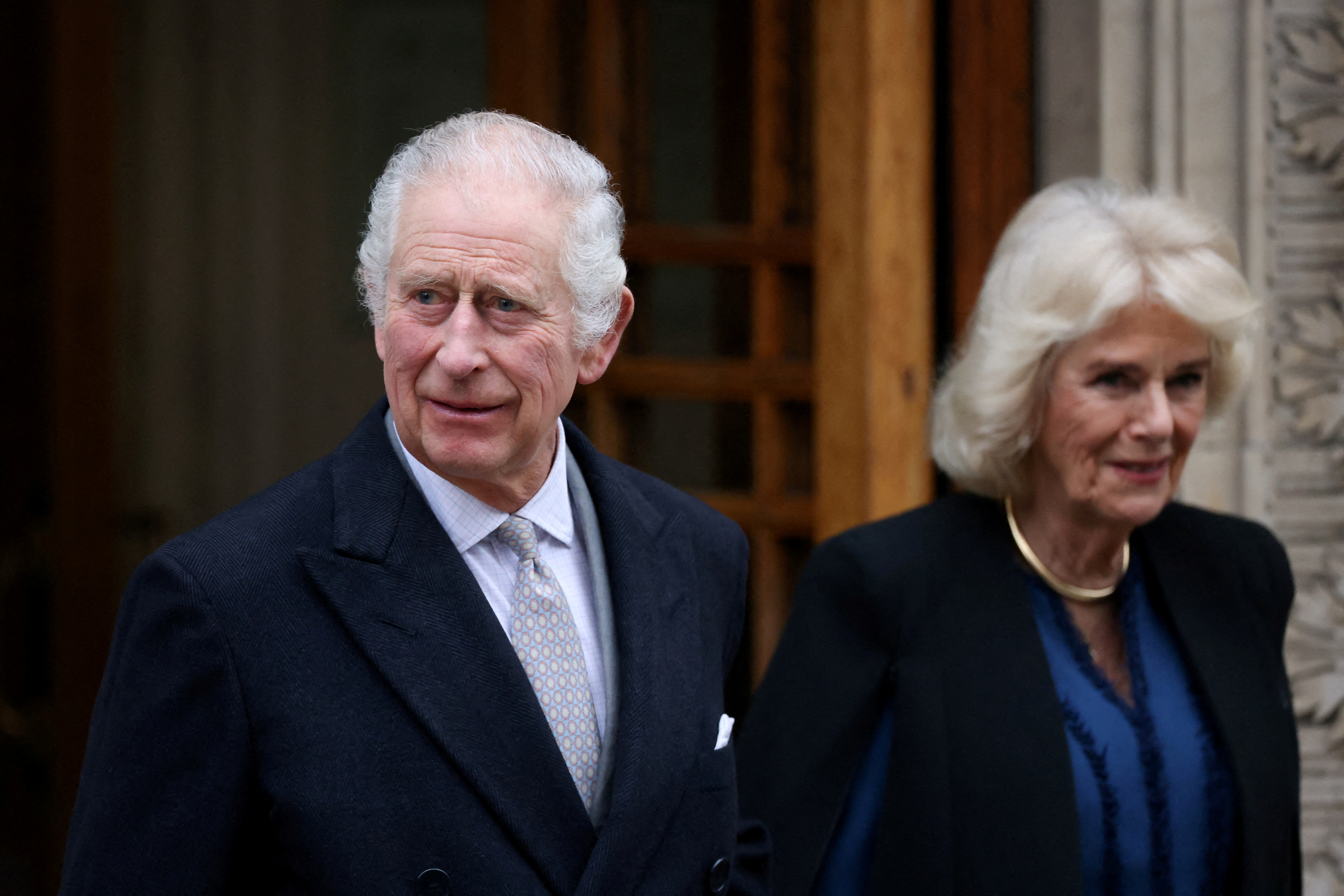 Charles was seen smiling with Camilla leaving The London Clinic after his prostate op