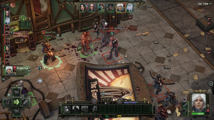 Ein Rogue Trader-Screenshot, der eine Kampfszene zeigt.