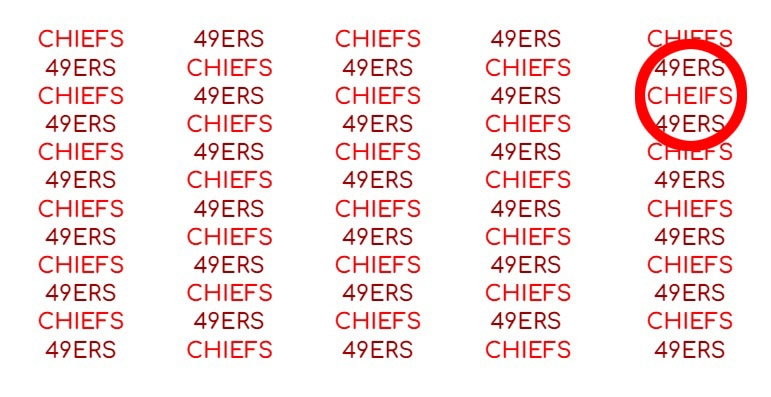 „Chiefs“ ist in der dritten Zeile der letzten Spalte falsch geschrieben