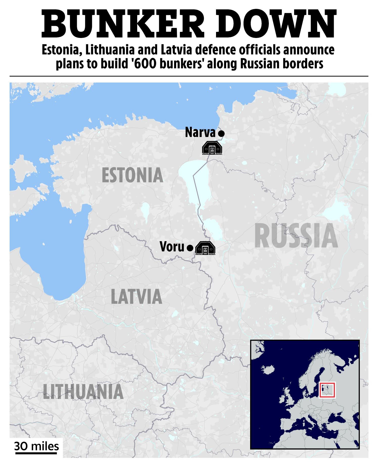 Estland plant den Bau von 600 Bunkern rund um die Grenzübergangspunkte Narva im Norden und Voru im Süden