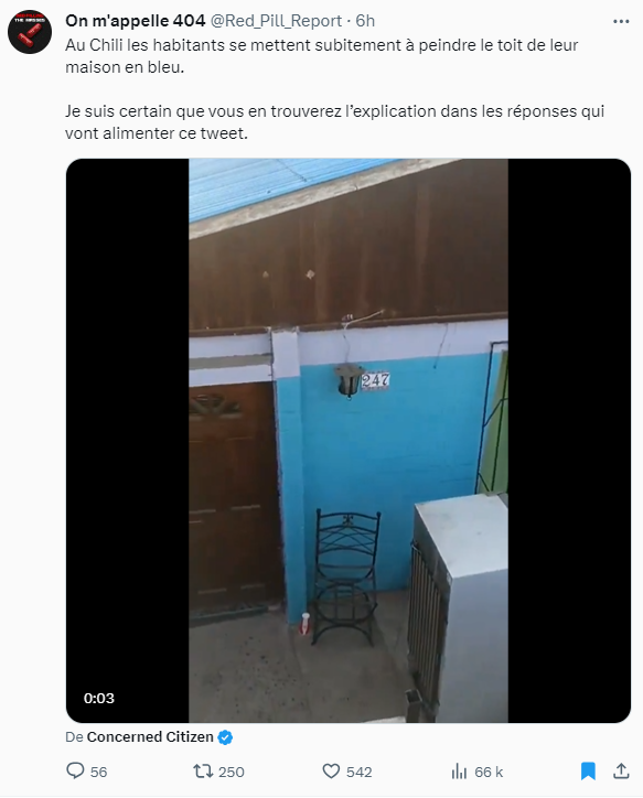 For this Twitter user, who often shares misinformation, this video posted on February 12 shows that people living in areas affected by the fire are suddenly painting the roofs of their houses blue.