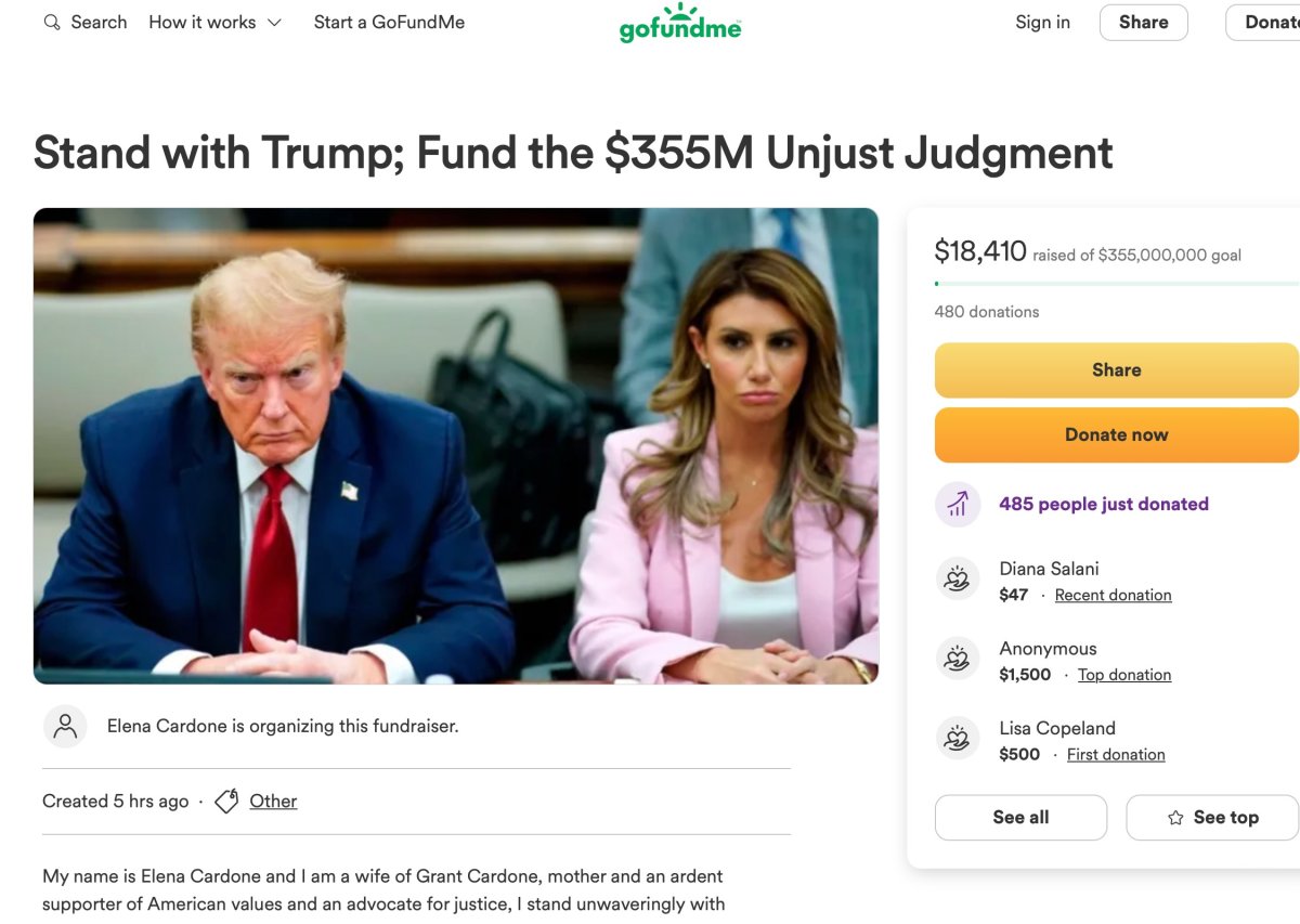 Donald Trump sammelt GoFundMe-Betrug in Höhe von 355 Millionen US-Dollar