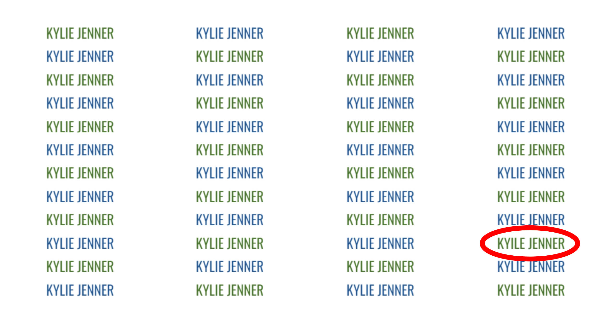 Der Name des Schönheitsmoguls ist in der vierten Zeile des Bildes falsch geschrieben als Kyile Jenner