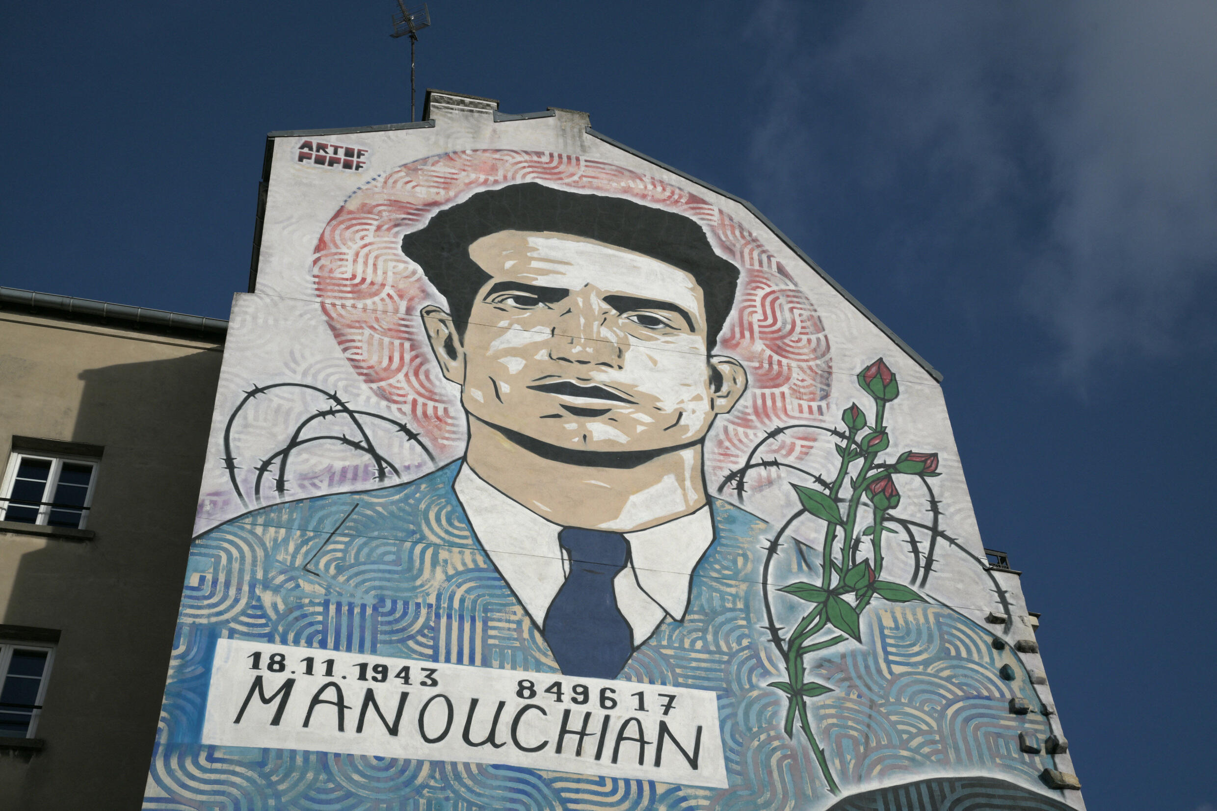 A mural in Paris's 20th arrondissement pays tribute to Missak Manouchian.
