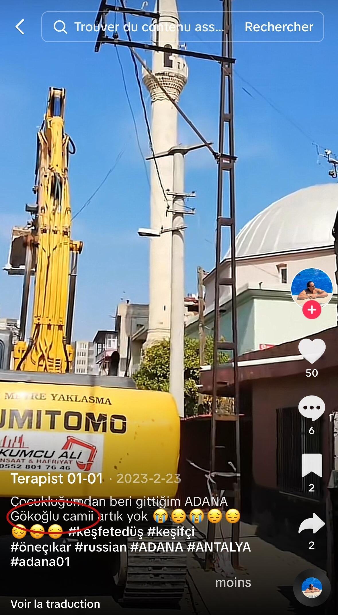 Dies ist ein Screenshot eines TikTok-Videos, das besagt, dass dieses Filmmaterial die Gökoğlu-Moschee in Adana zeigt.