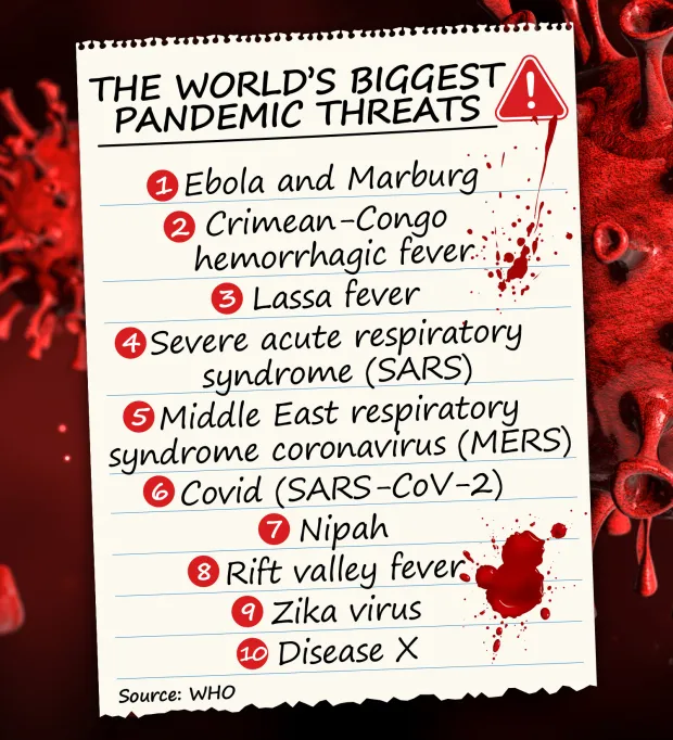 Die neun vorrangigen Krankheiten der WHO, die das größte Risiko für die öffentliche Gesundheit darstellen (plus Krankheit X)