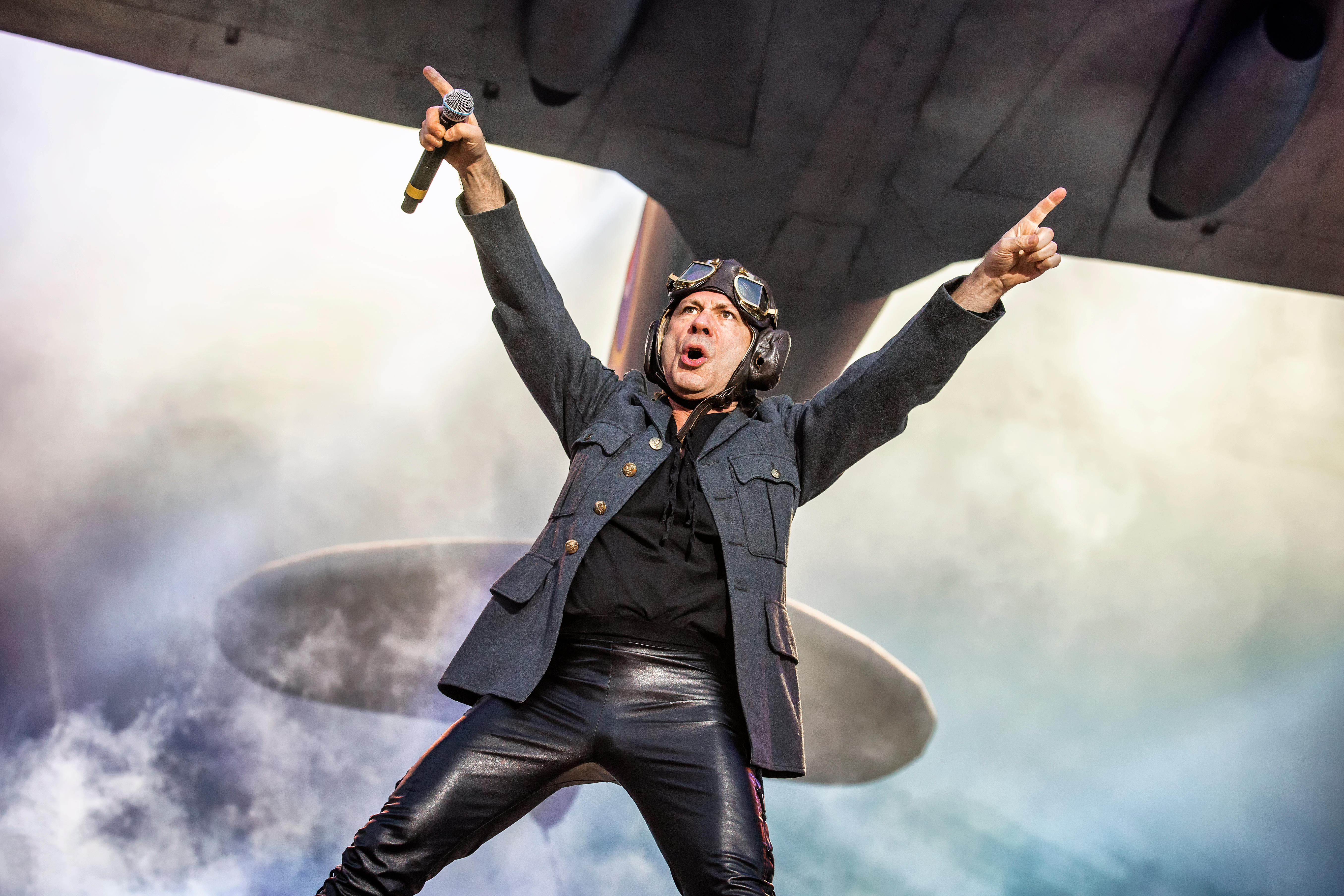 Dickinson performing with Iron Maiden during a Swedish music festival in 2018