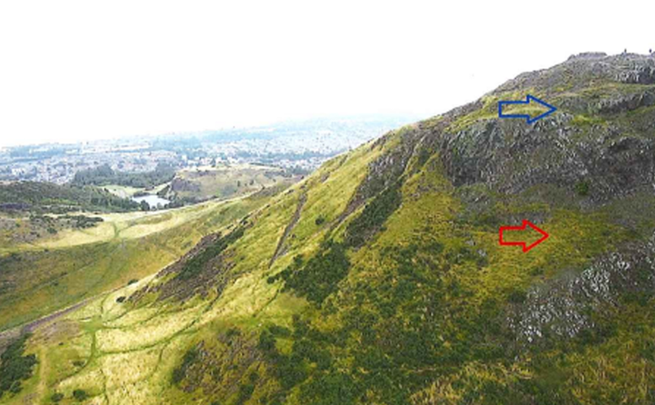 An arrow indicates where Fawziyah died, on Edinburgh mountain Arthur's Seat