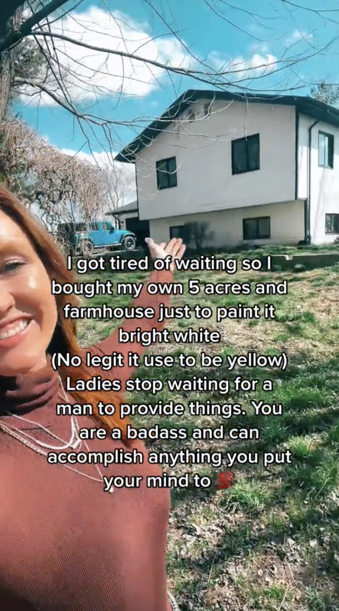 Sie enthüllte ihr neues, frisch gestrichenes Bauernhaus