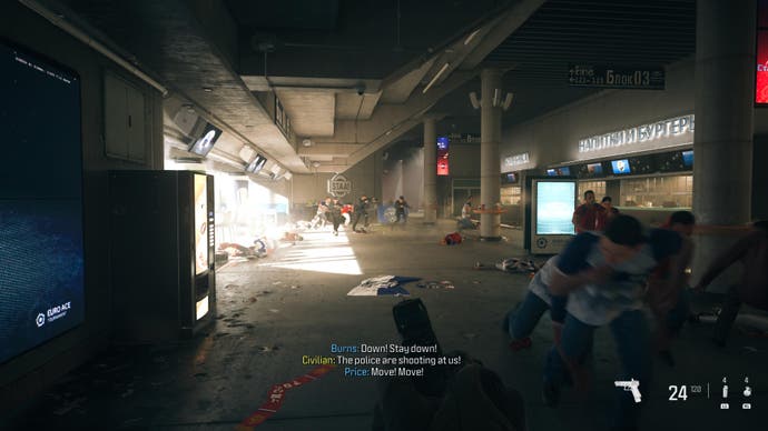 Modern Warfare 3 Screenshot einer Mission während eines Terroranschlags von Makarov auf ein Sportstadion