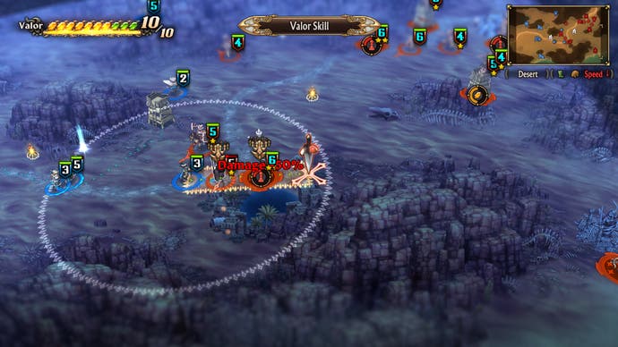Ein Screenshot von Unicorn Overlord, der einen Top-Down-Kampf zeigt.