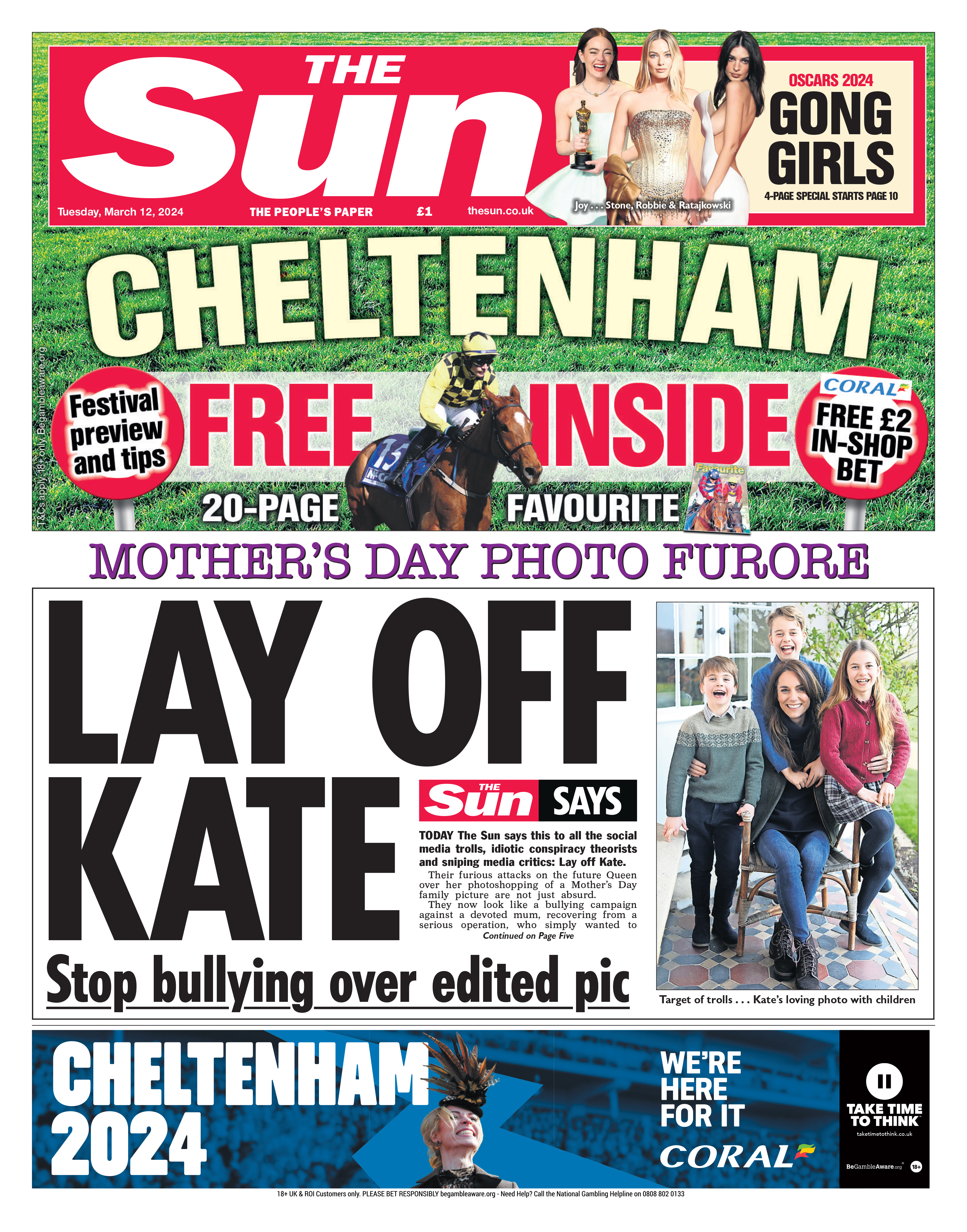Letzte Woche sprang The Sun zu Kates Verteidigung, als von allen Seiten Kritik an ihrem bearbeiteten Bild laut wurde
