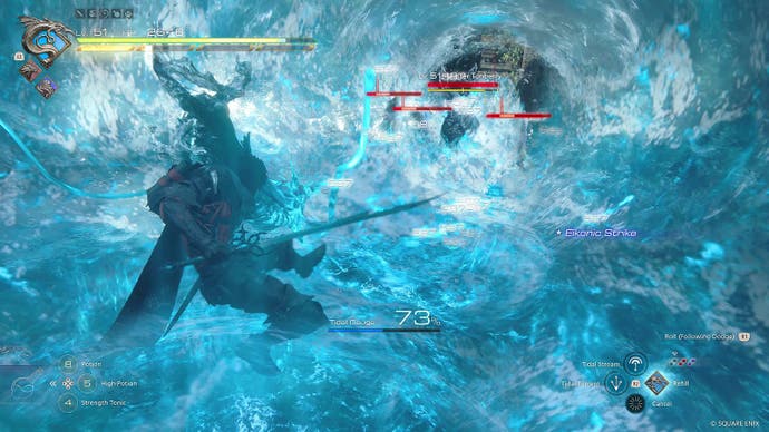 Clive erzeugt im Final Fantasy 16 DLC The Rising Tide einen wässrigen Angriff