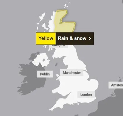 Das Met Office gab am Dienstag eine gelbe Wetterwarnung für weite Teile des Nordostens Schottlands heraus