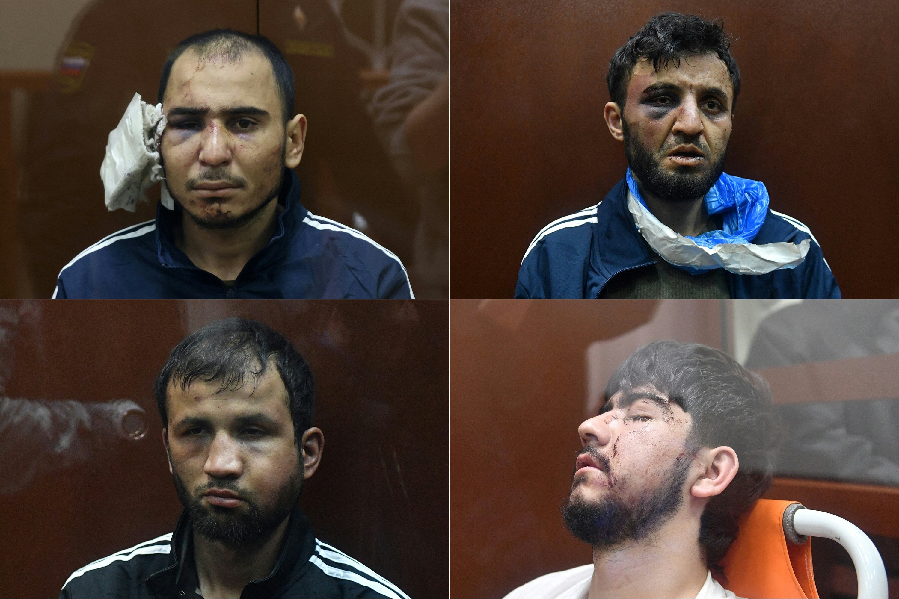 Die vier Terrorverdächtigen vor Gericht (im Uhrzeigersinn von oben links): Saidakrami Murodalii Rachabalizoda, Dalerdjon Barotovich Mirzoyev, Muhammadsobir Fayzov und Shamsidin Fariduni