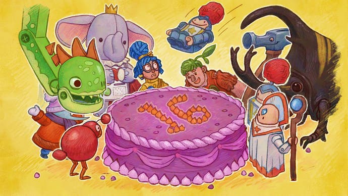 Das Kunstwerk „It Takes Two“ zeigt Charaktere aus dem Spiel, die sich um einen Kuchen mit der Nummer 16 darauf versammelt haben