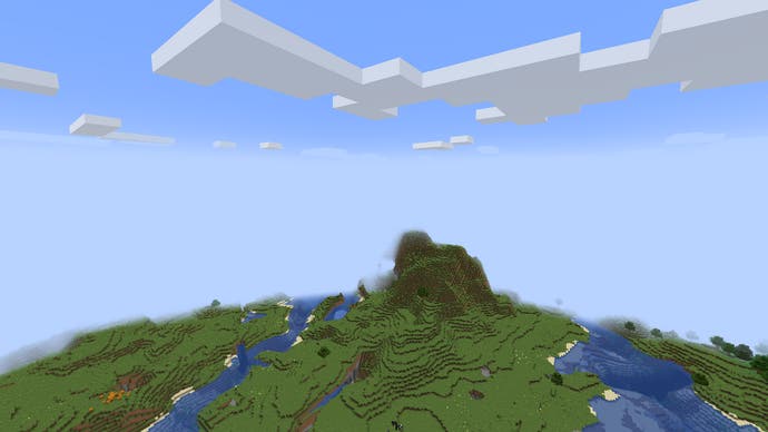 Clouds hover over the foliage and rivers of Minecraft
