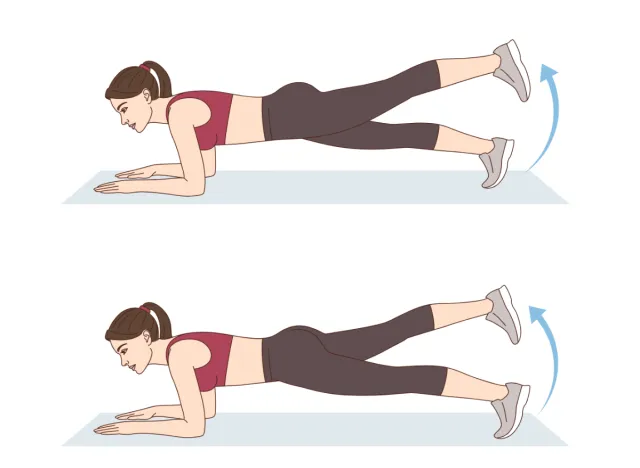 Illustration von Plank-Beinheben, Bodenübungen zur Veränderung Ihrer Körperform nach 40