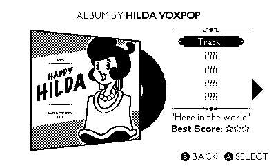 Albumcover für die 20er-Jahre-Sängerin Hilda Voxpop in DirectDrive.  Das aktuelle Album heißt Happy Hilda, und das Lied heißt 