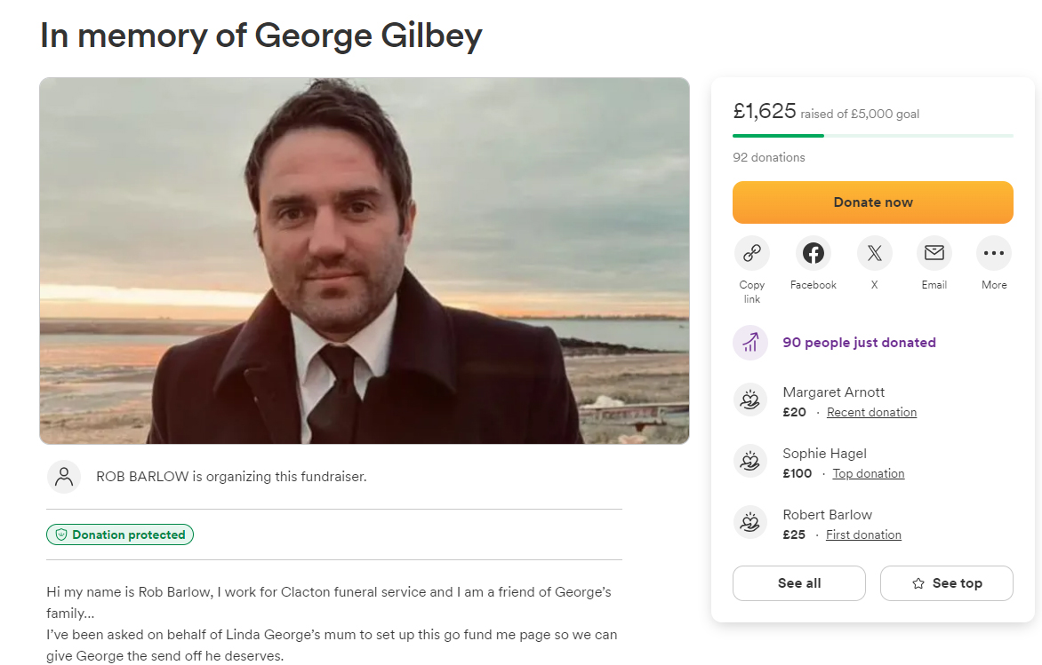 Freunde der Familie hoffen, 5.000 Pfund für Georges Abschied zu sammeln, und das übrig gebliebene Geld geht an seine siebenjährige Tochter