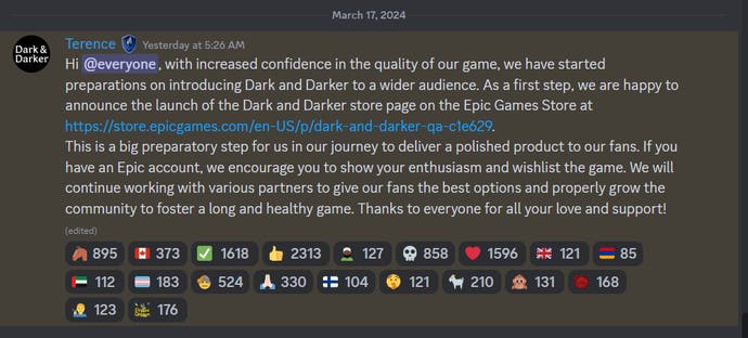 Dark and Darker Epic Games Store-Update von Discord