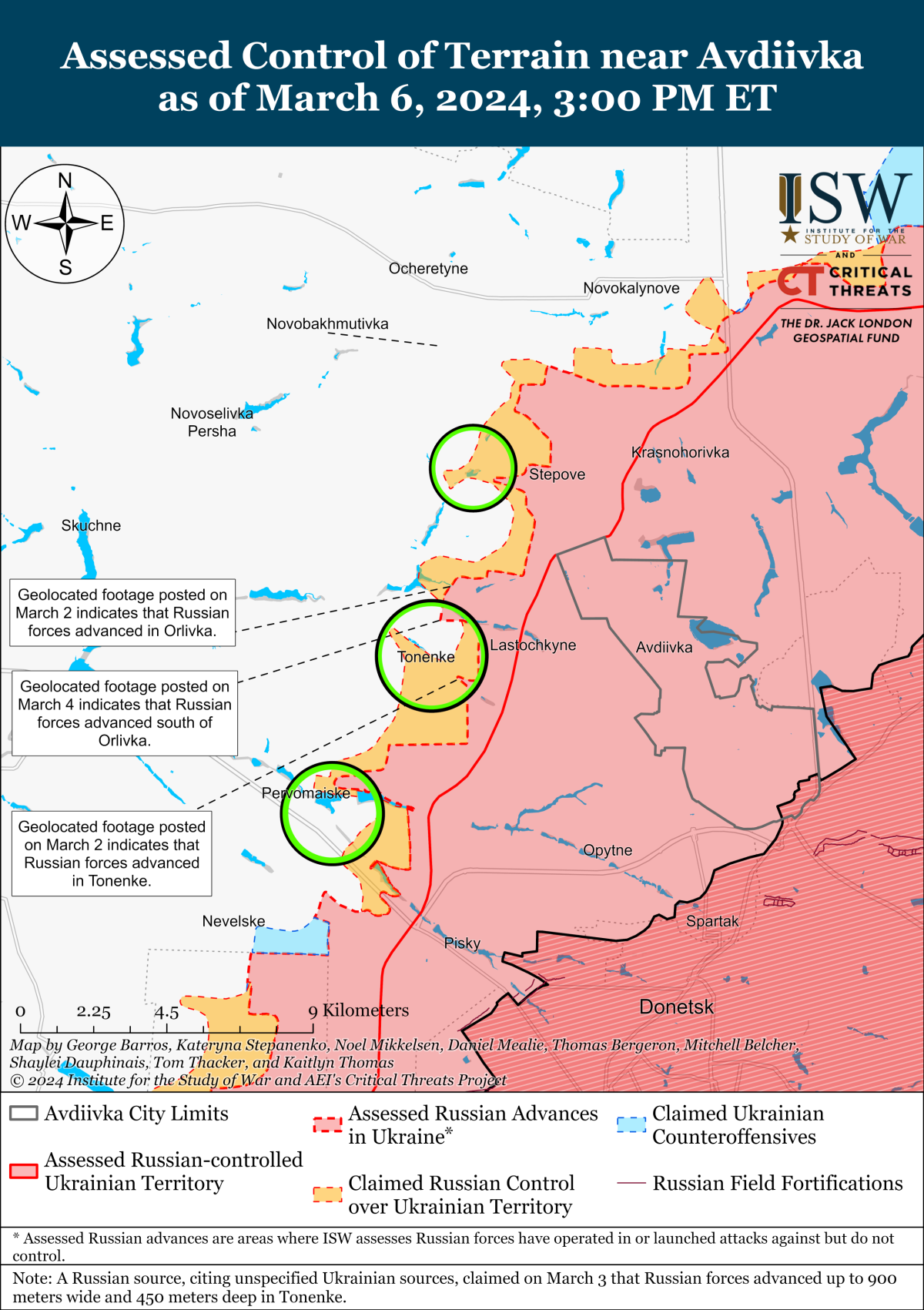 Geschätzte Kontrolle in der Nähe von Avdiivka: 6. März
