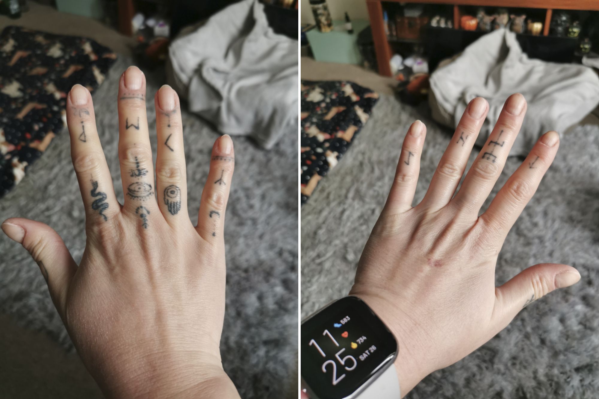 Geicys Hände jetzt mit ihren unfertigen Tattoos