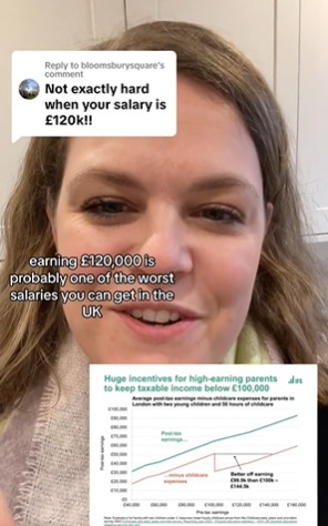 Sie behauptete, dass 120.000 Pfund das schlechteste Gehalt seien, das man in Großbritannien verdienen könne