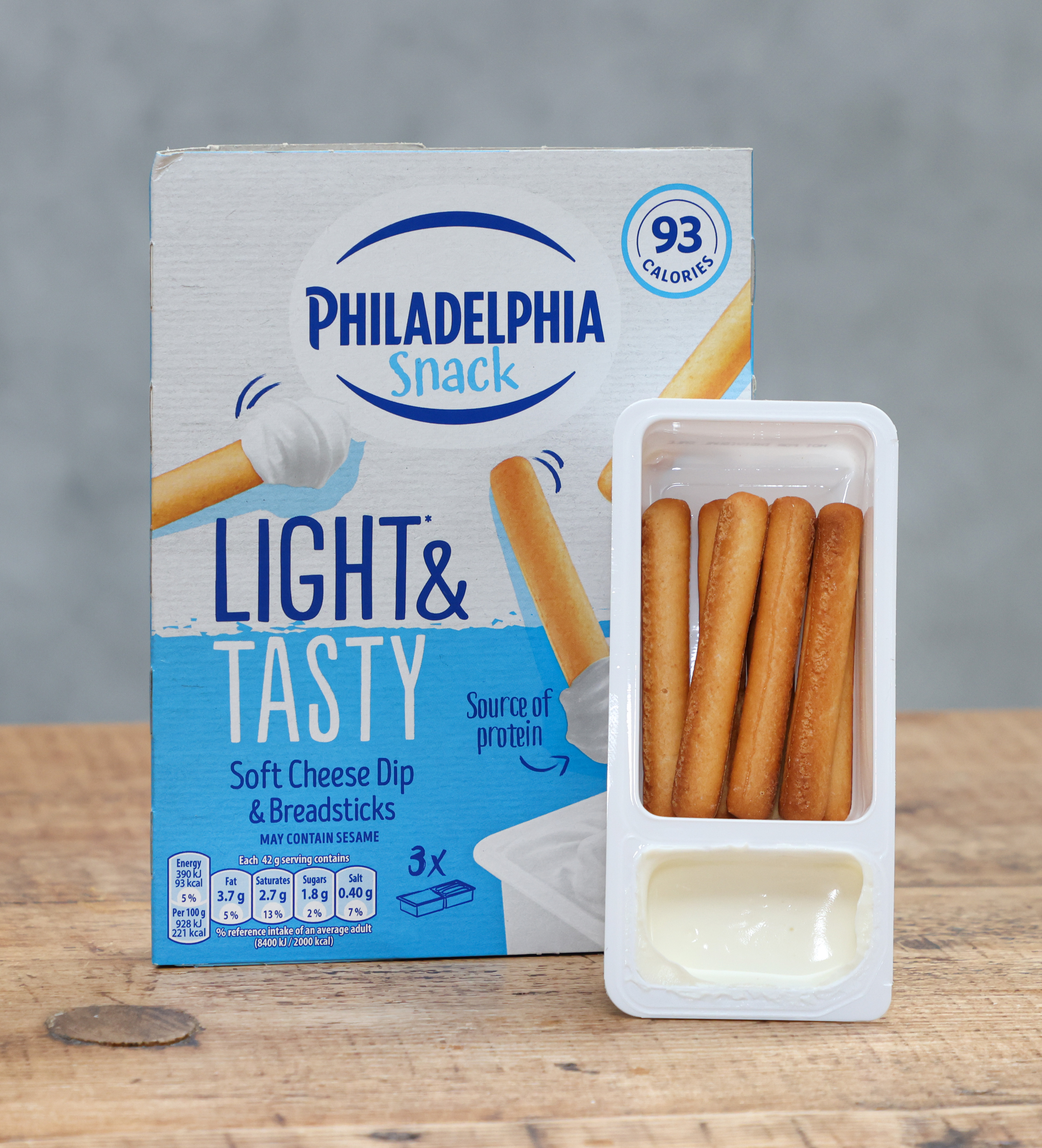 Philadelphias hatten den niedrigsten Zucker- und Salzgehalt, aber die Grissini waren winzig