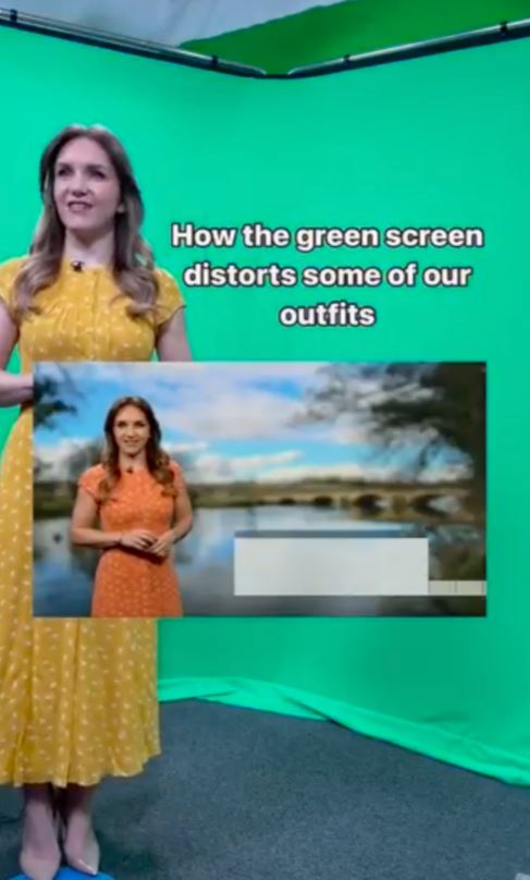 Der Clip zeigte, wie die Greenscreens des BBC-Studios die Outfits völlig veränderten