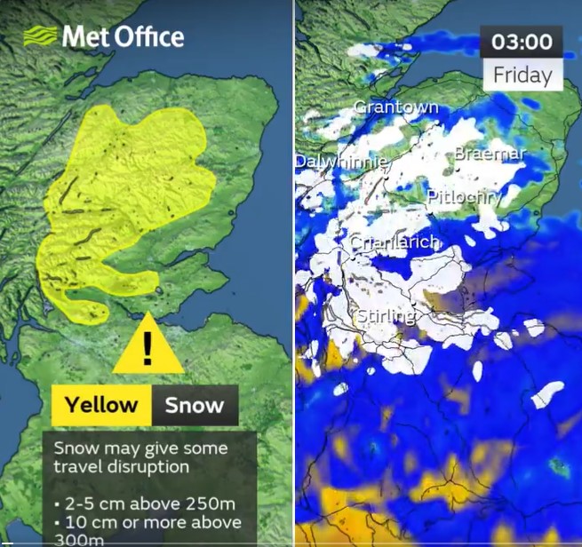 Gelbe Wetterwarnungen für Schnee, der am Freitag Nordschottland bedeckt