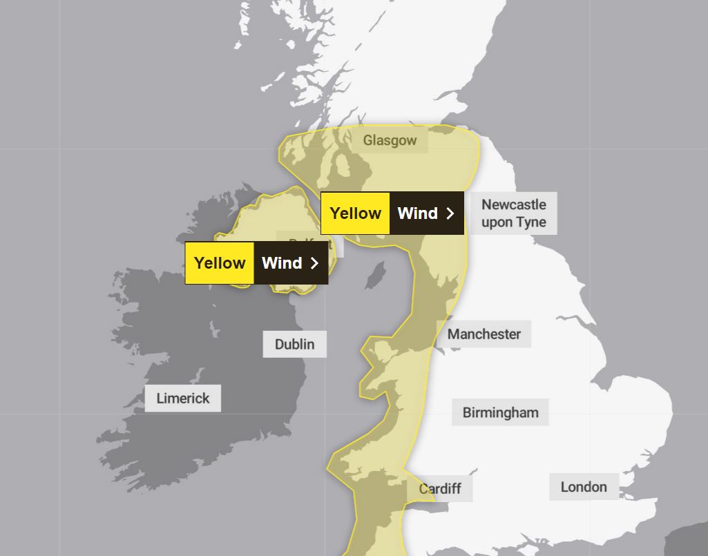 Gelbe Wetterwarnungen für Wind am Samstag für Nordirland und weite Teile Schottlands, Wales und Englands