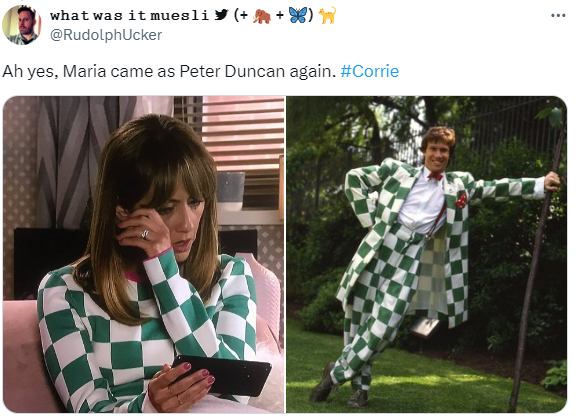 Die Fans verglichen ihr Outfit jedoch schnell mit dem der Blue-Peter-Legende Peter Duncan