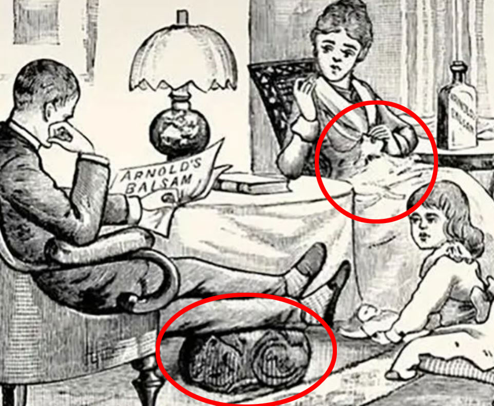Eine der Katzen versteckte sich neben dem Fuß des Mannes, während die andere auf dem Schoß der Frau lag
