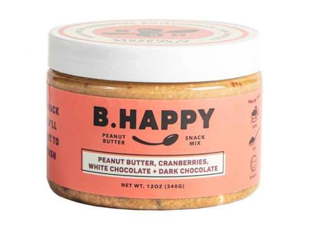 B. Happy Joy to the World Erdnussbutter, Preiselbeeren, weiße Schokolade + dunkle Schokolade