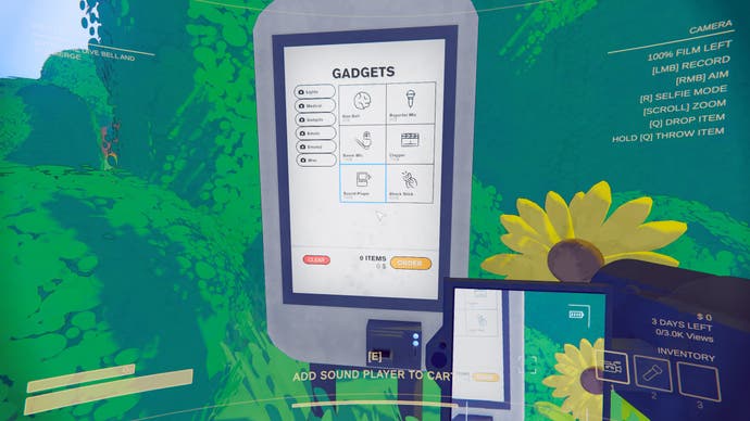 Der Screenshot mit der Inhaltswarnung zeigt den Item-Shop-Bildschirm für Gadgets, der einen Goo-Ball und ein Boom-Mikrofon enthält.